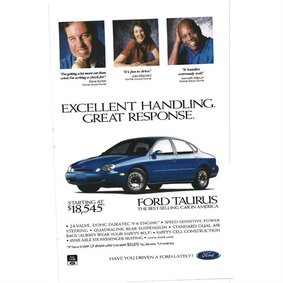 The Ford Taurus Car Auto 1990s  Vintage Print Ad - Picture 1 of 2